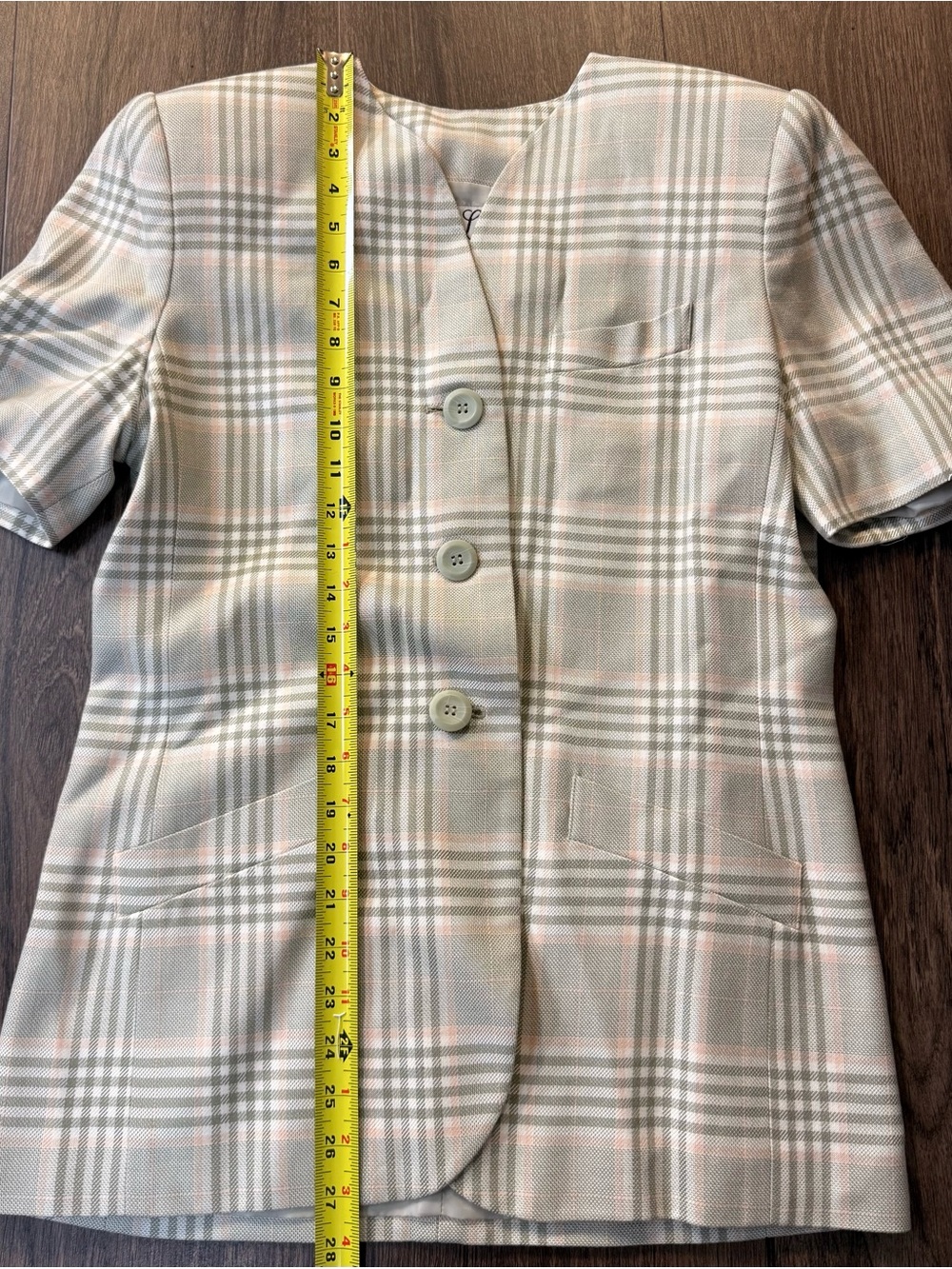 Le Suit Short-Sleeve Plaid Blazer in Gray and Pink 8P